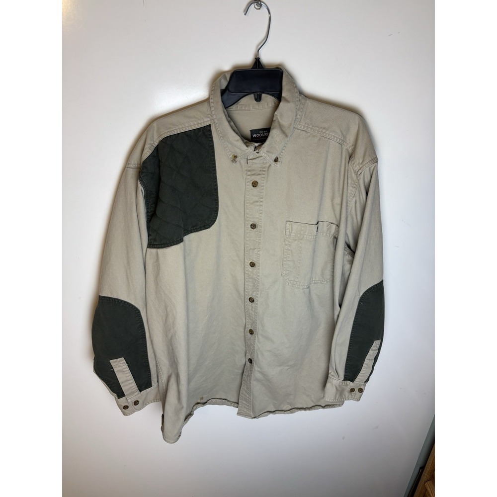 Woolrich Mens Long Sleeve Right Shooting Shirt Tan And GREEN  2XL FLAW